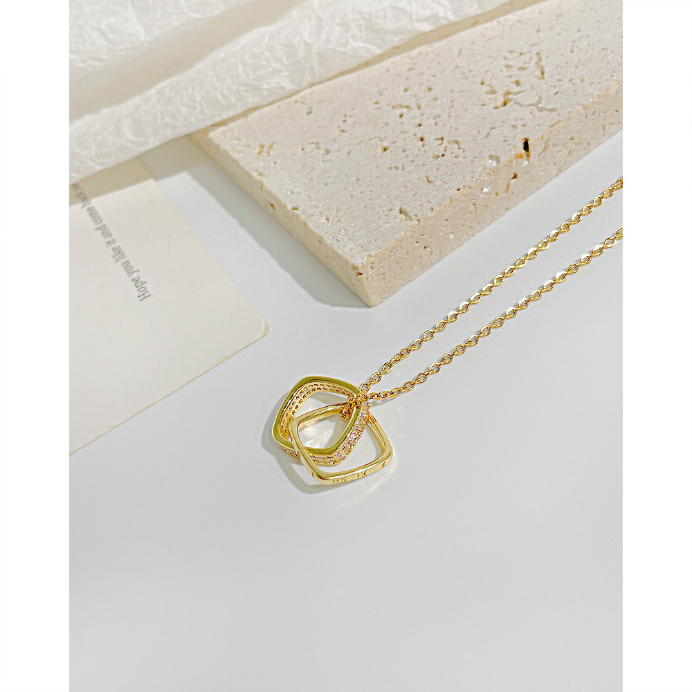 Fashion Square Stainless Steel Copper Pendant Necklace Plating Inlay Zircon Copper Necklaces