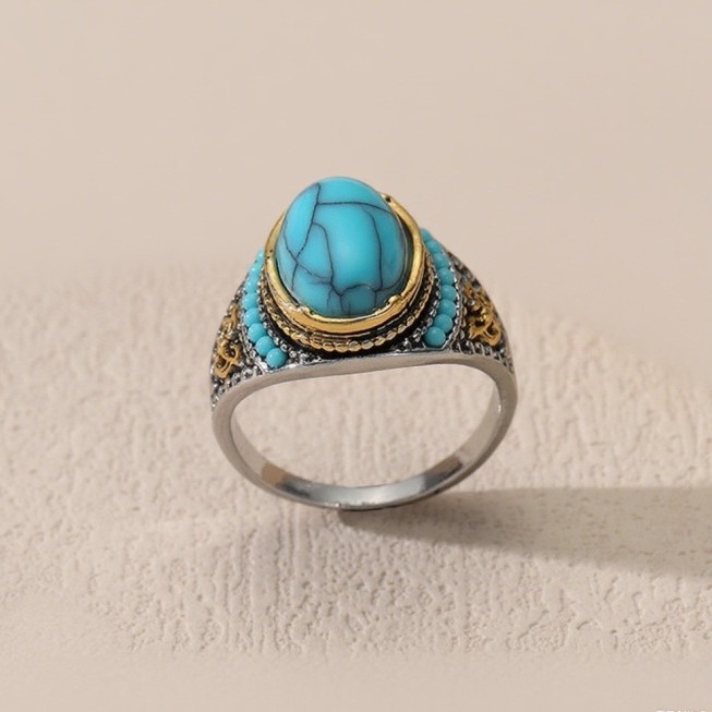 Anillo de exageración turquesa de aleación de zinc de venta caliente transfronteriza, anillo de moda europea y americana, anillo de personalidad para hombres y mujeres image 1