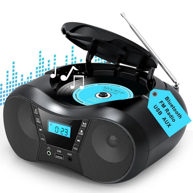 Portable Stereo Cd Player Boombox with Fm Radio, Bluetooth, USB Portable Stereo Cd Player Boombox with Fm Radio, Bluetooth, USB