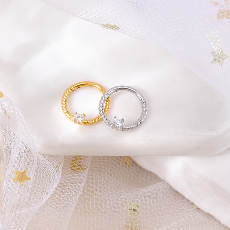 2023 New Hot Sale Stainless Steel Diamond Nose Ring Zircon Nose Ornaments Women's Elegant Fashion Split Ring Universal Ring detail image 7