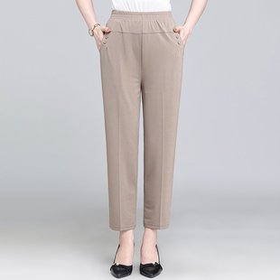 Middle-Aged and Elderly Women's Summer Thin Mom Pants, Straight High-Waisted Elastic Waist Casual Pants for Seniors