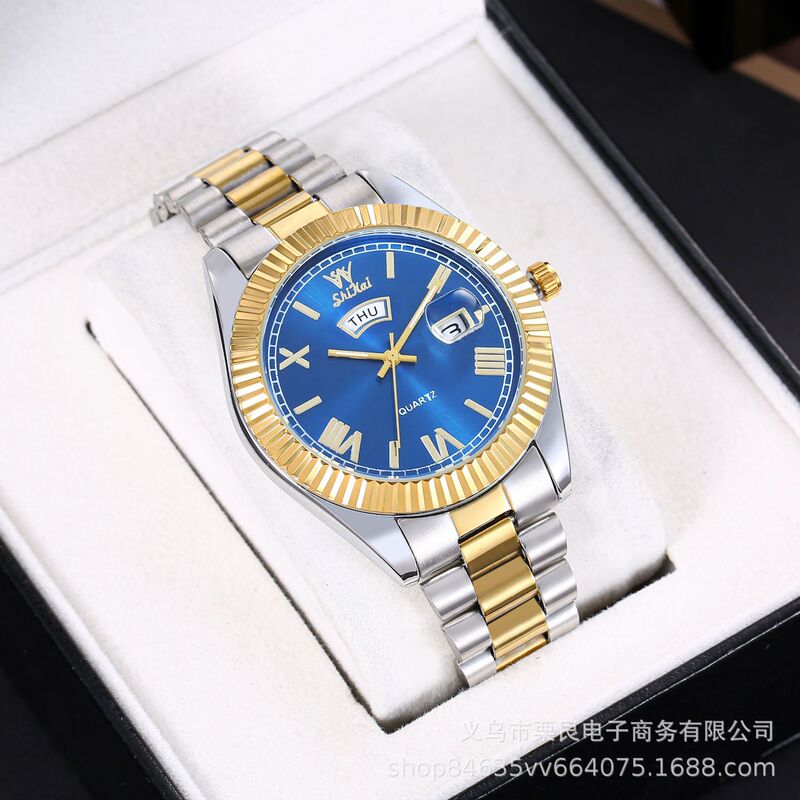New Style Watch Men's Non-mechanical Watch Waterproof Log Style Fashion Men's Watch Blue Cross-border Couple's Business Watch