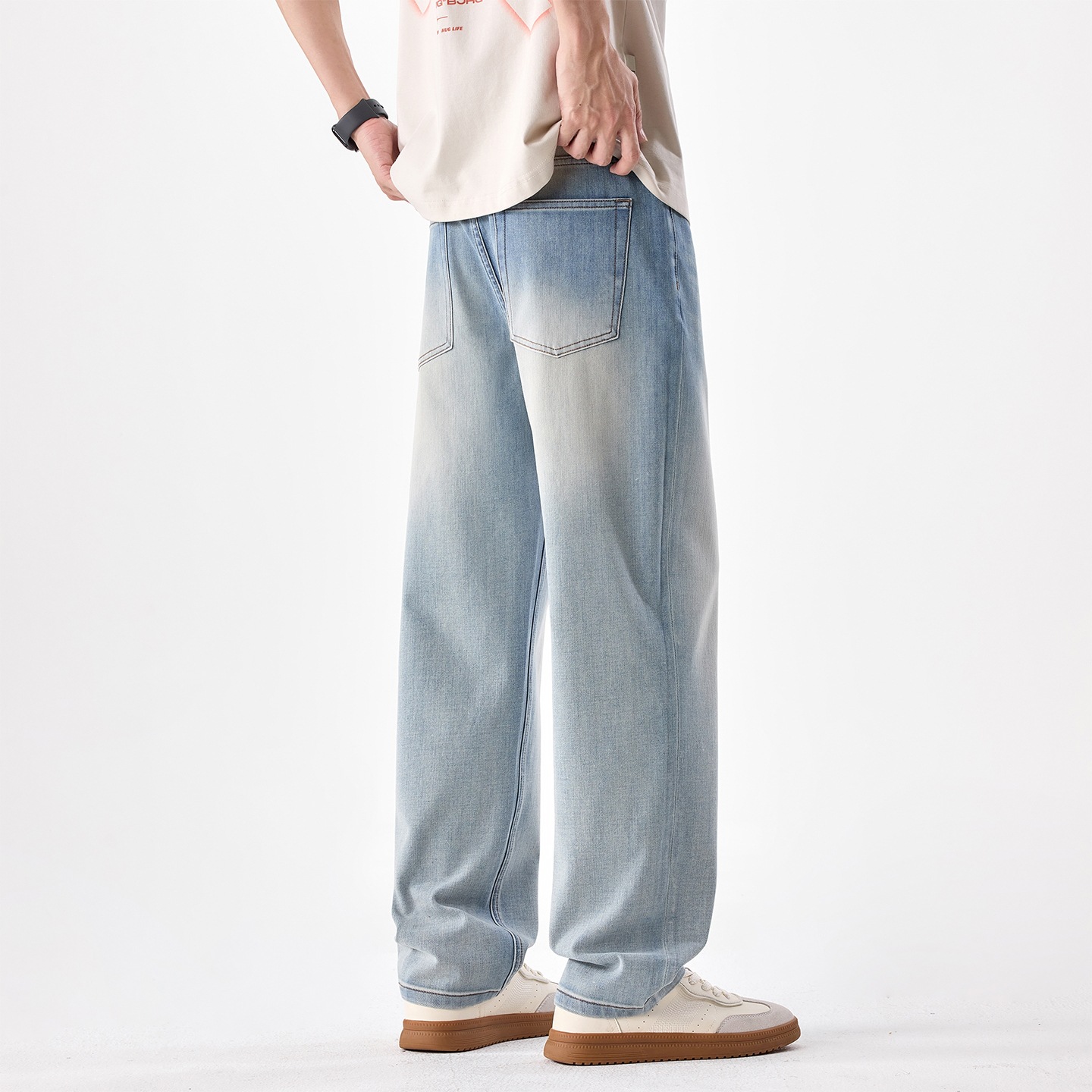 Pantalones Jeans Rectos Elásticos para Hombre de Algodón Alta Elasticidad Lavado para Ocio image 4