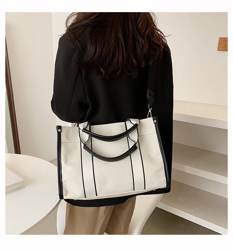 Women's Large Canvas Color Block Classic Style Magnetic Buckle Tote Bag display picture 6