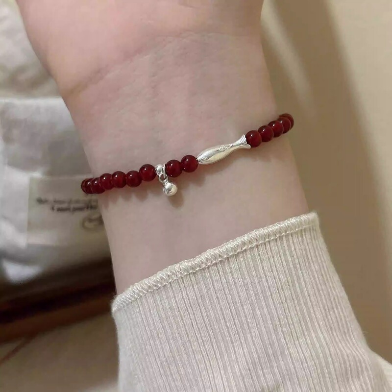 Silver New Chinese Style Bracelet Light Luxury High-end Red Agate Koi Fish Silver Beads Simple All-match Stacked Beaded Bracelet Silver New Chinese Style Bracelet Light Luxury High-end Red Agate Koi Fish Silver Beads Simple All-match Stacked Beaded Bracelet