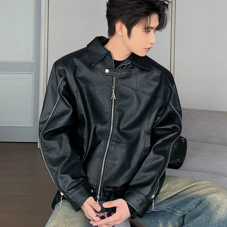 Polyurethane small design shoulder pads with zipper, demi-season jacket, trend of season, autumn season