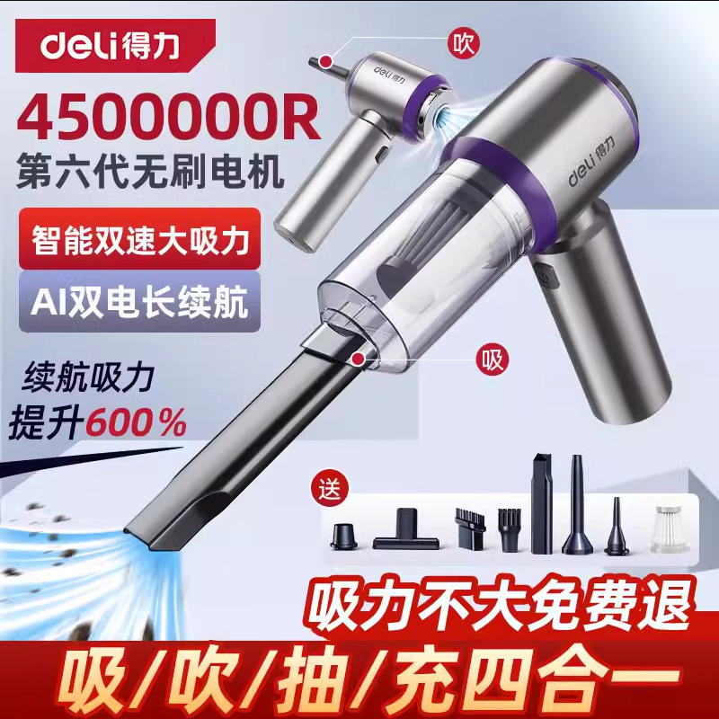 Deli Dl881121 Car Vacuum Cleaner Handheld Small Wireless Mini Dual-Use Vacuum Blower for Home and Car Use