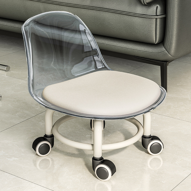 Rueda universal taburete pequeño Internet celebridad de los niños hermosa costura polea taburete bajo pequeña silla hogar respaldo acrílico taburete transparente