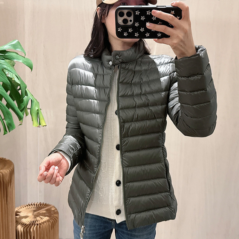 加拿大蒙扣气质百搭纯色左袖字母logo标立领绗缝羽绒服女微瑕疵