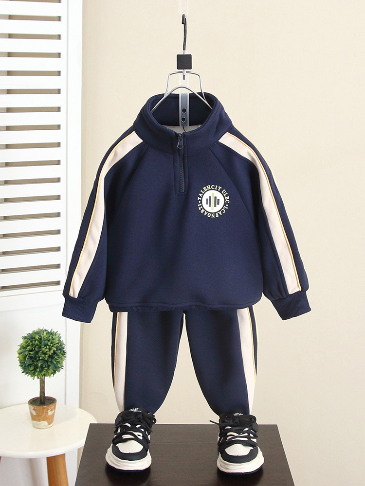 6583 Traje de terciopelo de otoño e invierno para niños Suéter informal para niños Chaqueta gruesa Ropa deportiva 2025 nueva ropa de invierno