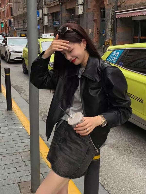 棕色皮衣外套女短款2025新款今年流行高级感小个子美拉德pu皮夹克|undefined