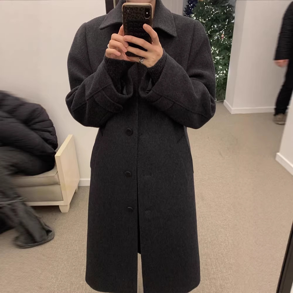 In Stock, Nothing Written Wool Coat with Lapels for Women, New Winter Korean Style Elegant Woolen Coat