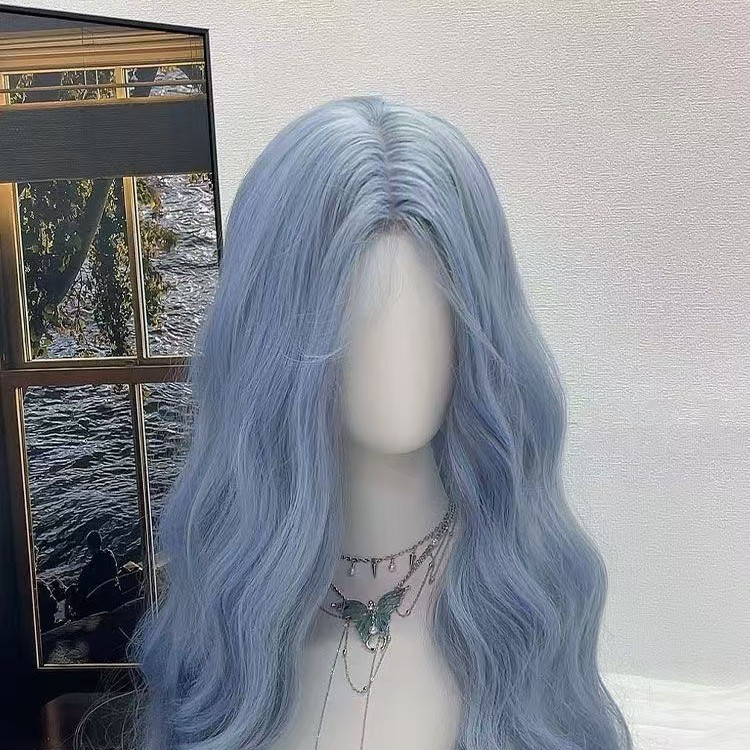Elf de invierno glaciar azul rizado frente de encaje ondulado agua esponjosa natural sensación fría peluca cos multifuncional B05