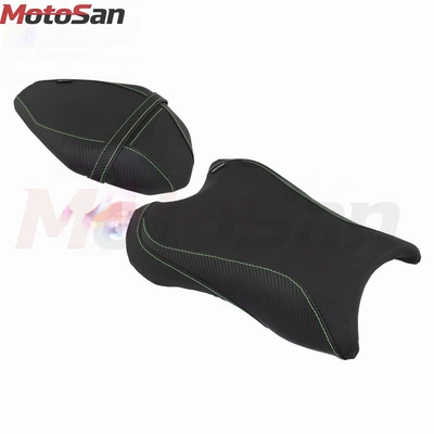 and rear seat cover — Motorcycle cushion - front-and-rear-seat-cushions-black-with-green-stitching