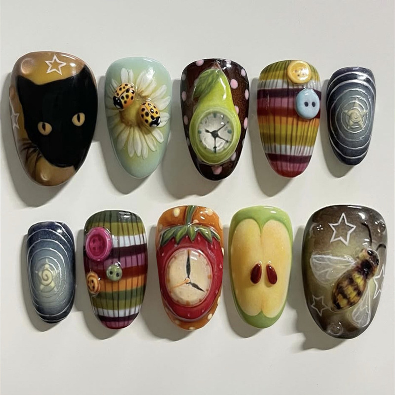 Wm-324 Extreme Fake Nails Almond Subculture Y2K Artistic Niche 24 Pieces Wearable Nails Wholesale