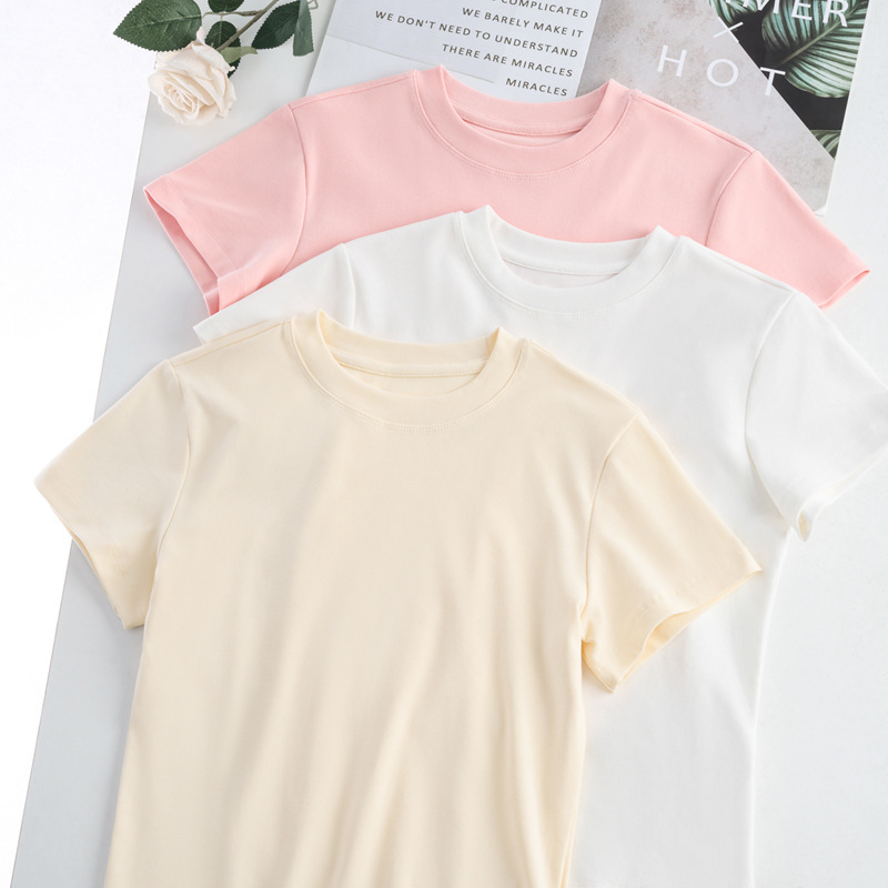 Women's Short-sleeved Korean T-shirt Casual Style Shoulder 2025 New Slim-fit Slimming Clothes Base-layer Shirt Women's Inner Top
