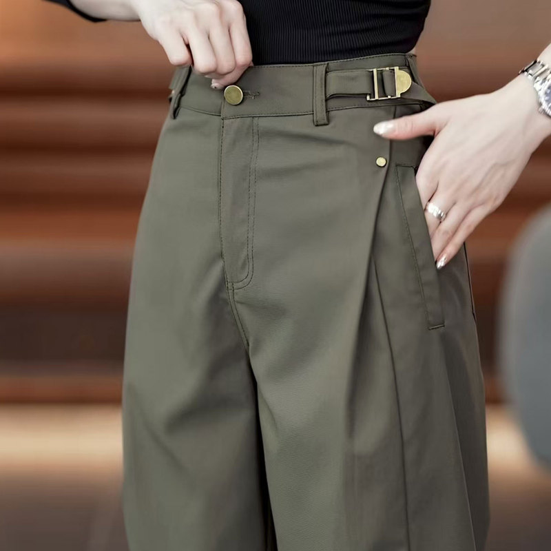 Fashionable Military Green High-Waisted Cargo Pants for Women, 2026 Spring and Autumn New Style, Slimming, Loose, Drapey, Versatile Straight-Leg Pants