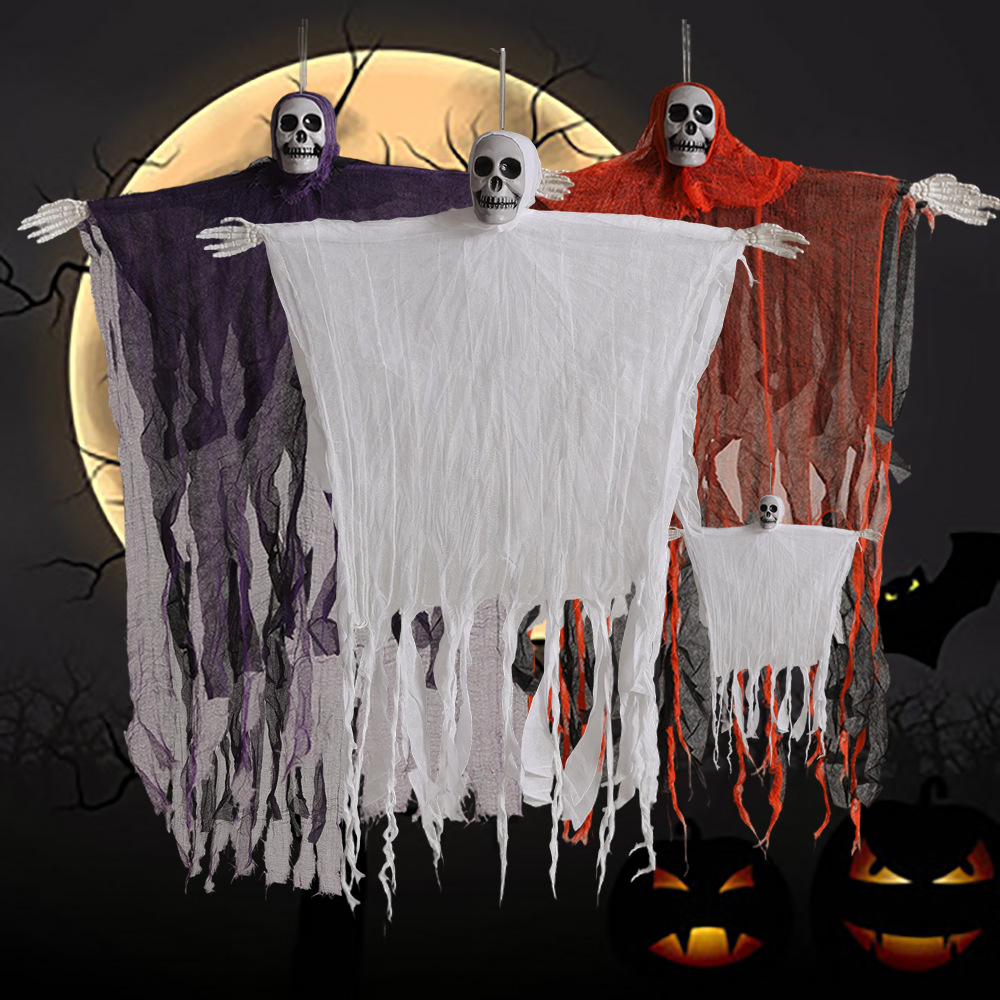 Decoración de Halloween, gasa de calavera, habitación fantasma colgante, casa embrujada, ambiente de fiesta, accesorios, fantasma colgante de calavera de terror