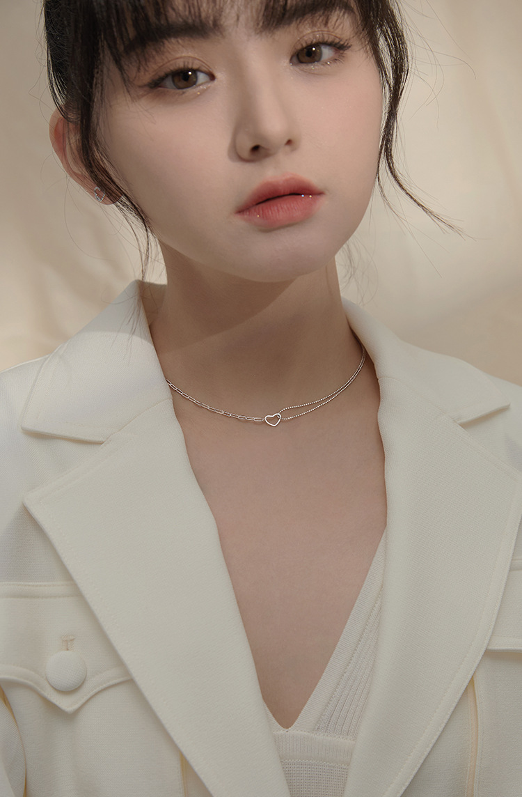 Sunburst Heart Double Layer Necklace For Women Collarbone Chain_voghion.com