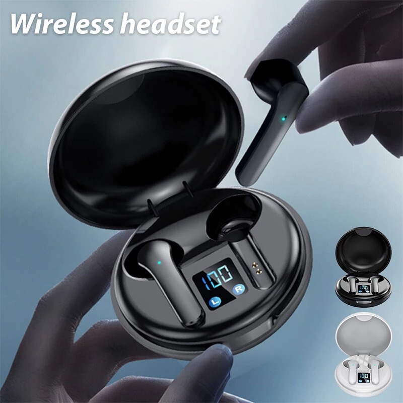 Round Bluetooth Headset TWS5.0 Cross-border English JS82 Touch Digital Display Stereo Wireless Headset