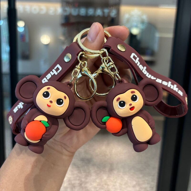 Cartoon animal big-eared monkey PVC keychain cute accessory backpack creative decoration accessory soft rubber keychain