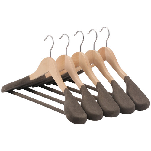 Flocking hanger 45 wide shoulder solid wood hanger wooden coat hanger non-slip traceless home clothes support suit clothes hanger