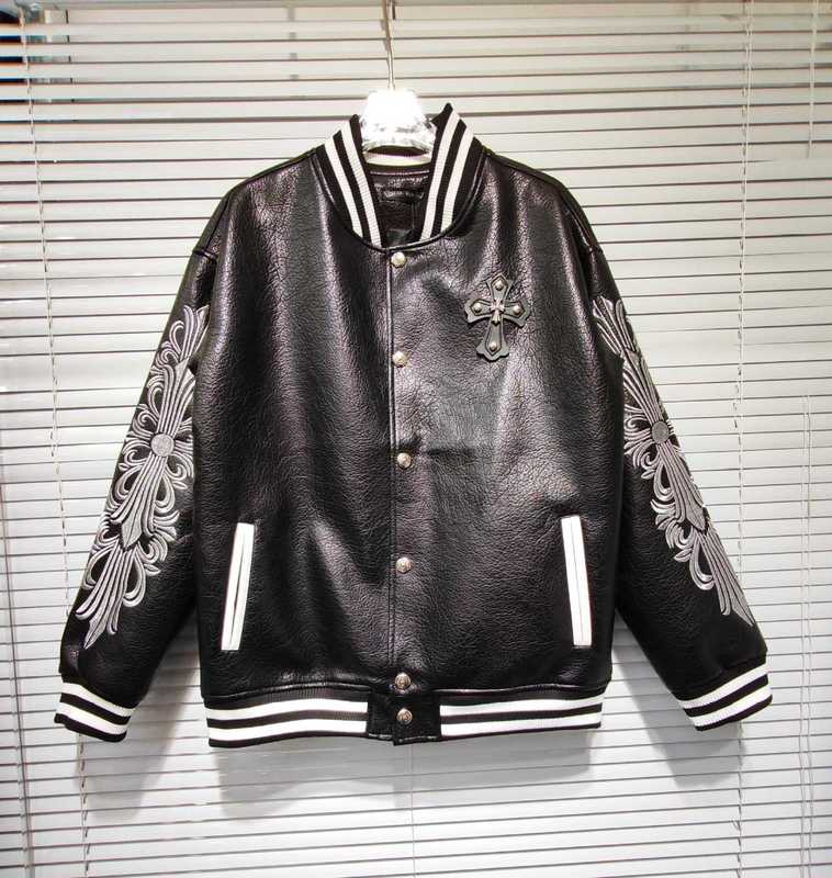 25高品质 ch 克罗秋冬新款拼皮走秀款棒球服飞行皮夹克外套一件批|undefined