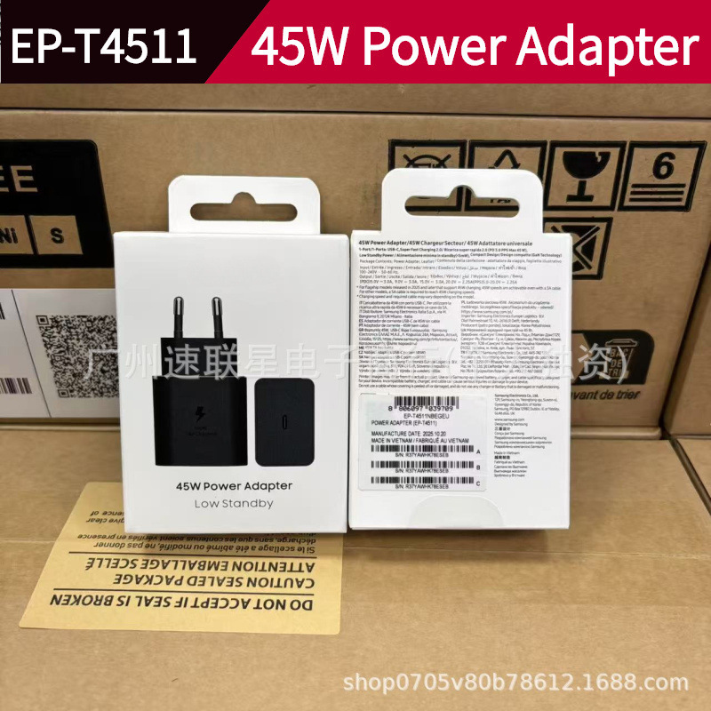 Suitable for Samsung T4511 Charging Head, European Standard Original Charger, Pd45W Fast Charging Head, Factory Original Eu Adapter