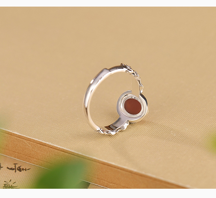 Nhẫn bạc S925 đính đá jasper đỏ cổ điển họa tiết hoa hồng mặt trứng — Mẫu đỏ nam chi tiết 5