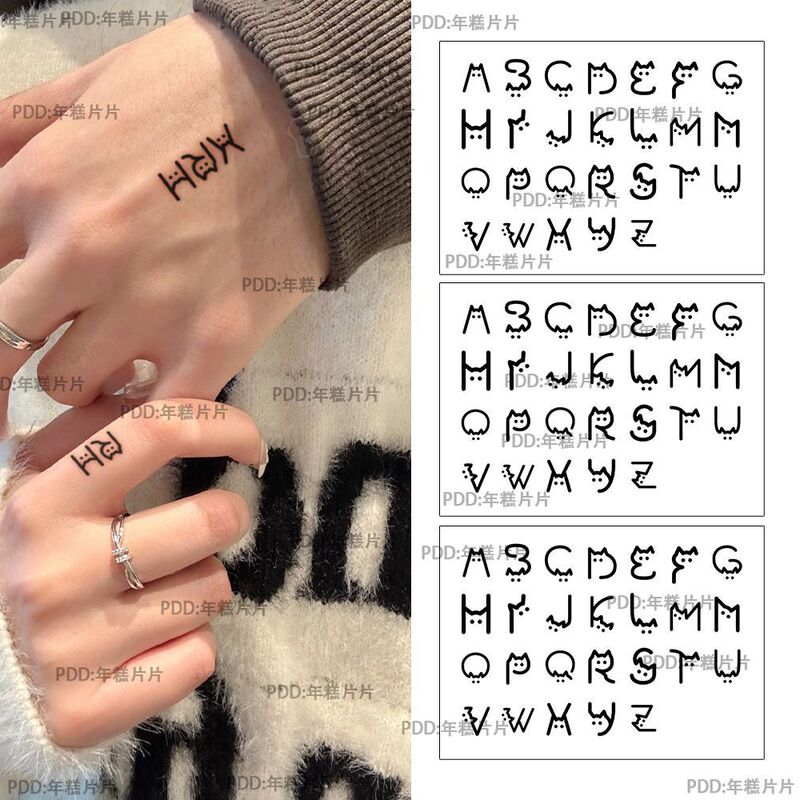 Kitten Alphabet Tattoo Sticker Men Ins Juice Finger Waterproof Women's Lasting Simulation Tattoo Sticker Kitten Alphabet Tattoo Sticker Men Ins Juice Finger Waterproof Women's Lasting Simulation Tattoo Sticker