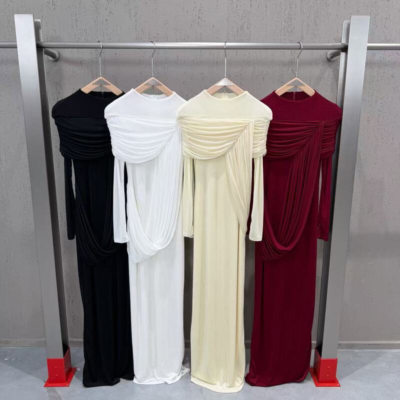 2026 Autumn/Winter Vietnamese Niche Designer's Elegant High-Elasticity Dress with Pleated Design, Slimming Long Dress, Minimalist Style 2026 Autumn/Winter Vietnamese Niche Designer's Elegant High-Elasticity Dress with Pleated Design, Slimming Long Dress, Minimalist Style