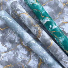 跨境烫金大理石纹仿瓷砖家用墙贴美化厨房墙纸自粘背景墙壁纸批发