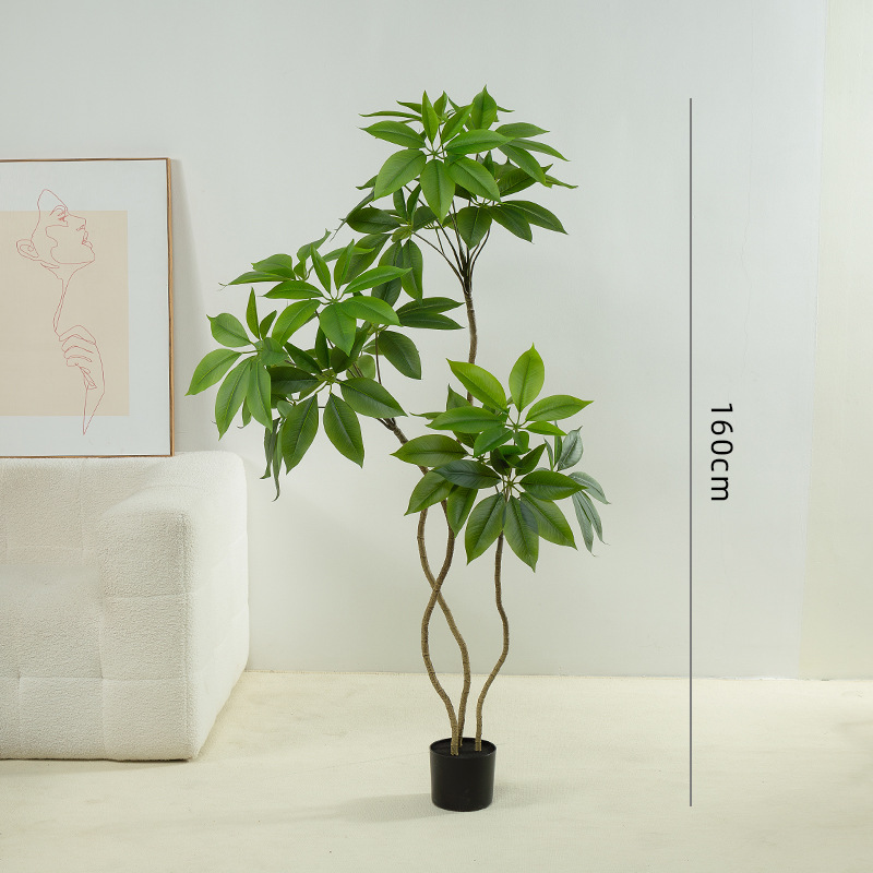 Babi-Jifeng Simulación Planta verde Árbol de la fortuna Planta de árbol falso de lujo ligero de alta gama Planta en maceta Decoración de piso grande de interior