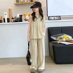 2024 New Arrival Kids' Summer Outfit Set: Trendy, Stylish Two-Piece Casual Wide-Leg Pants Set for Older Girls and Teens