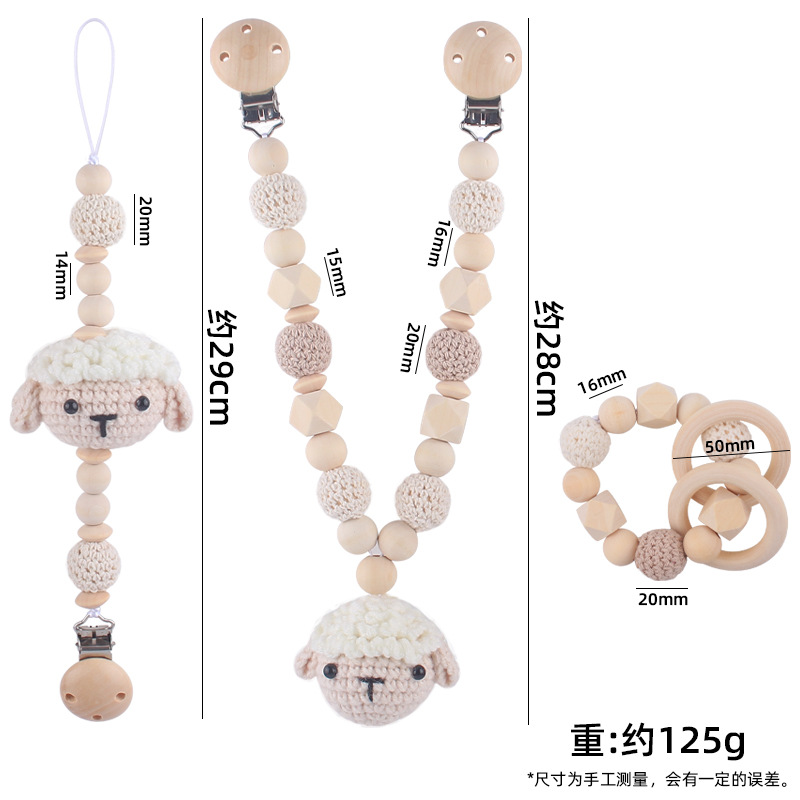 Nuevo bebé suministros de dibujos animados animal jirafa ovejas calmante bebé chupete cadena coche colgando traje de tres piezas