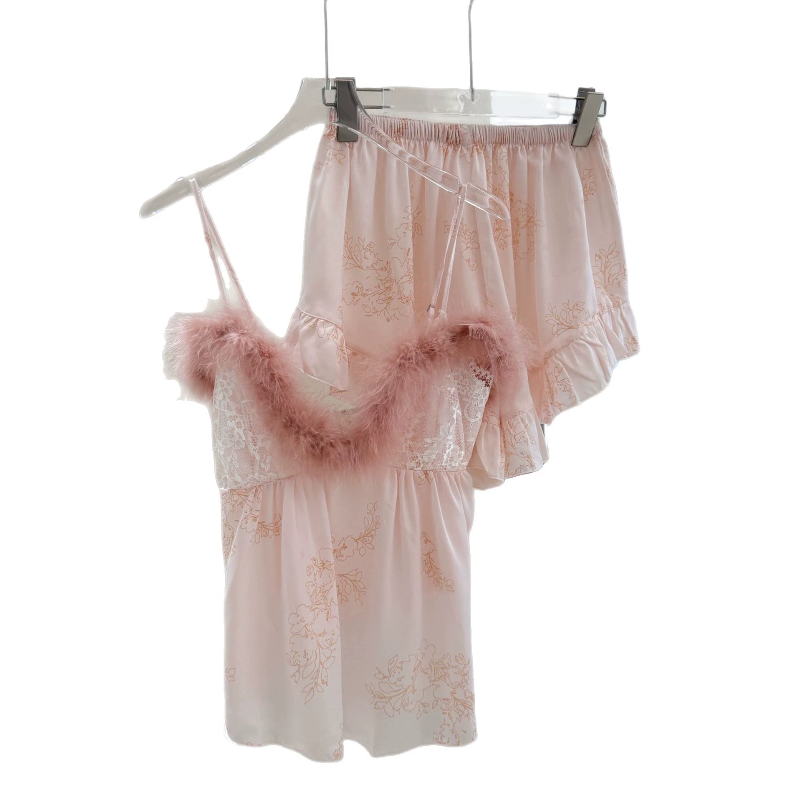 Fuchsia summer pijama, silk sexy thin set, lifting effect