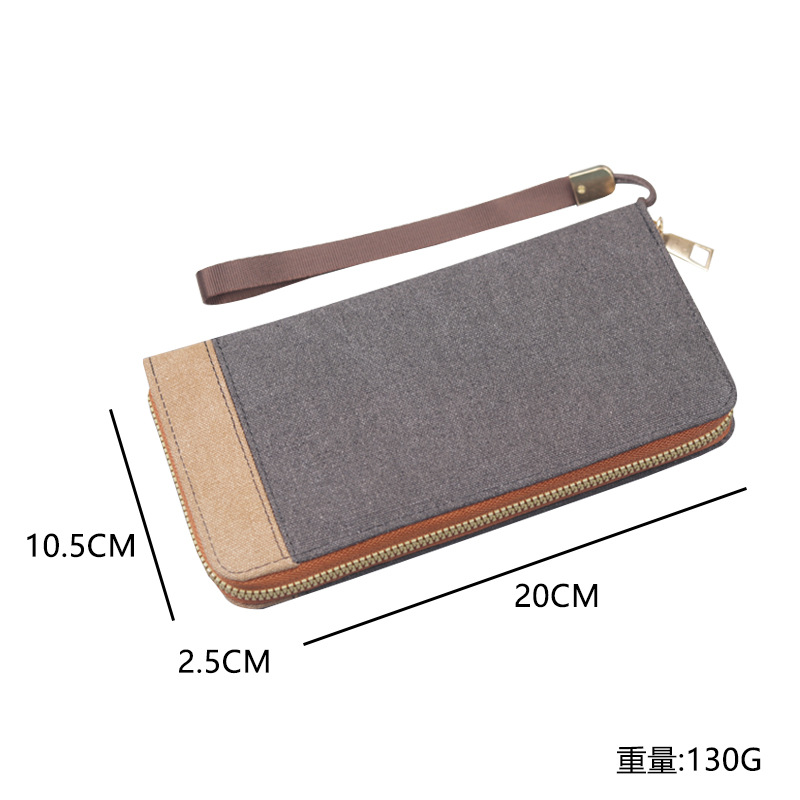 Bolso de mano de hombre zipper canvas bolso de mano pulsera de hombre bolso de mano larga bolso de teléfono móvil de hombre denim