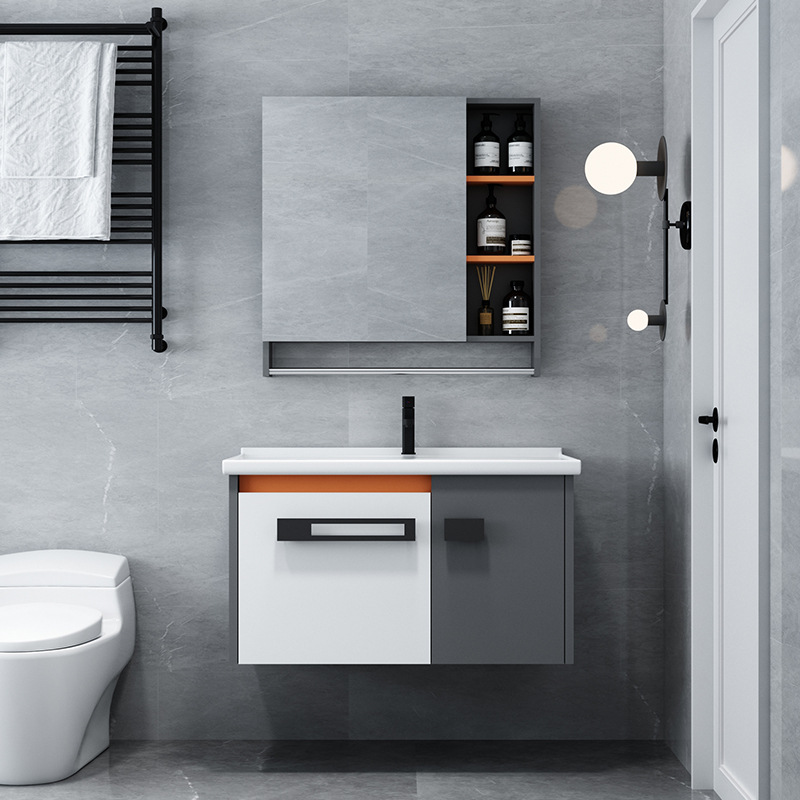 Mueble de baño combinación integrado de madera maciza de cerámica lavabo baño 60708090100CM pequeño apartamento mesa de lavado