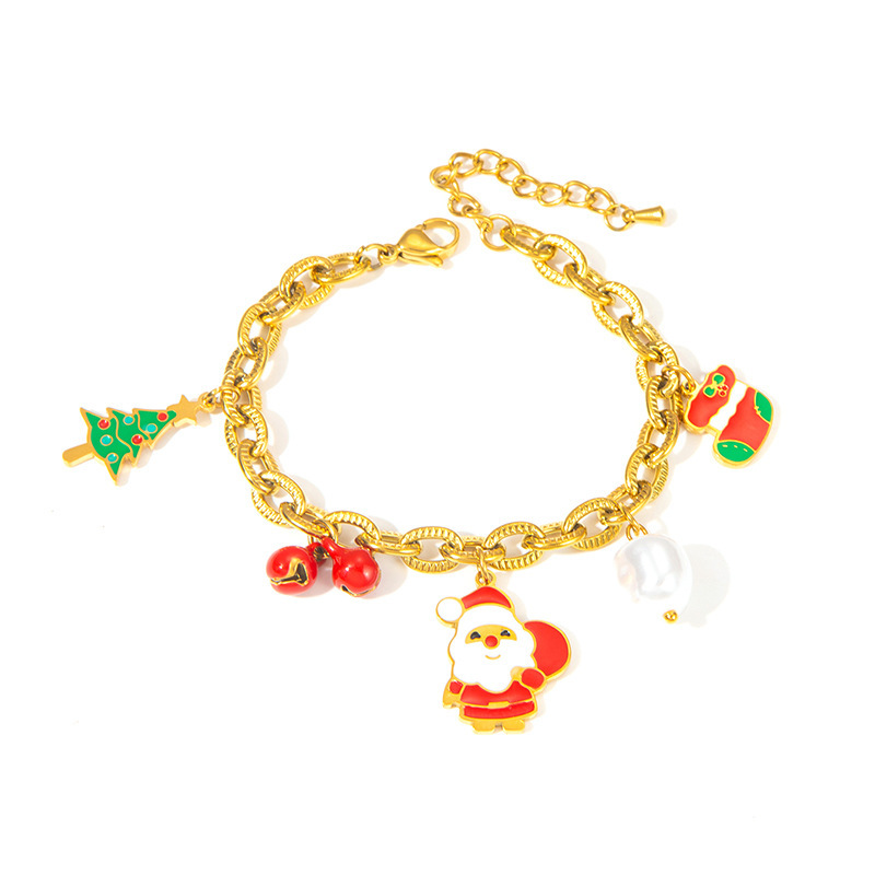 2025 Nieuwe boom Kerst Cartoon Element Kerstman Titanium Stalen Armband Oorbel Sieraden Set_voghion.com