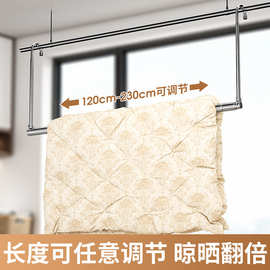 不锈钢晾衣杆室内通用晒衣服架阳台可折叠悬挂一体式晾衣杆批发