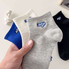 Men's Short Socks Spring and Summer Thin Style Sports Personalized Alphabet Mid-Calf Socks Instagram Compatible Summer Student Short Socks