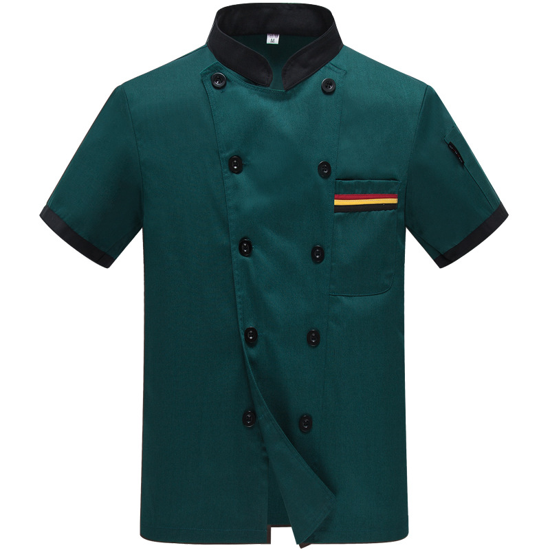 thumbnail image 1 of Ropa de trabajo de chef de manga corta de verano para pastelería fina, tienda de fideos, ropa de chef para hombres y mujeres, ropa de trabajo de cocina de manga larga transpirable, 1 of 5