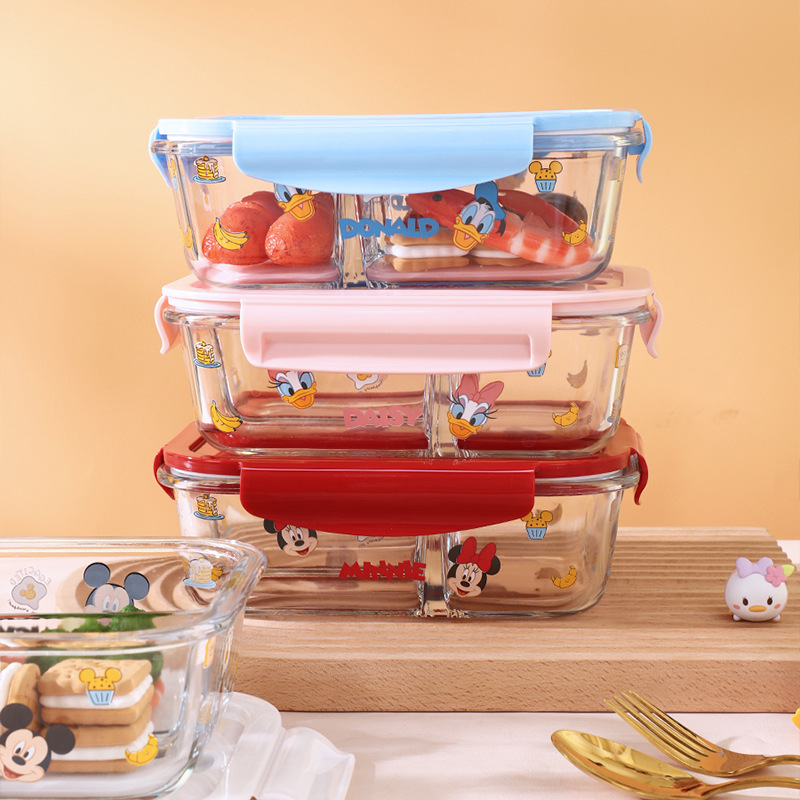 Disney serie Mickey de alta borosilicina de vidrio tres cajas de almuerzo caja de regalo especial para microondas caseros