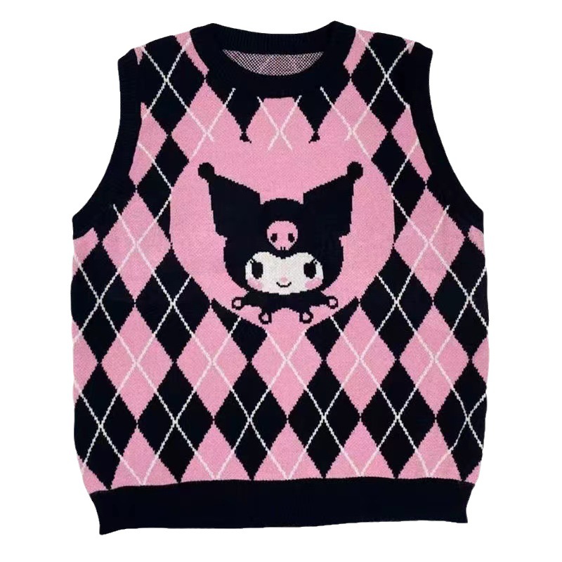 Primavera y otoño nuevo rombo Chaleco de punto mujeres diseño sentido estilo Colegio dibujos animados coolomi contraste color suéter overwear desgaste exterior image 7
