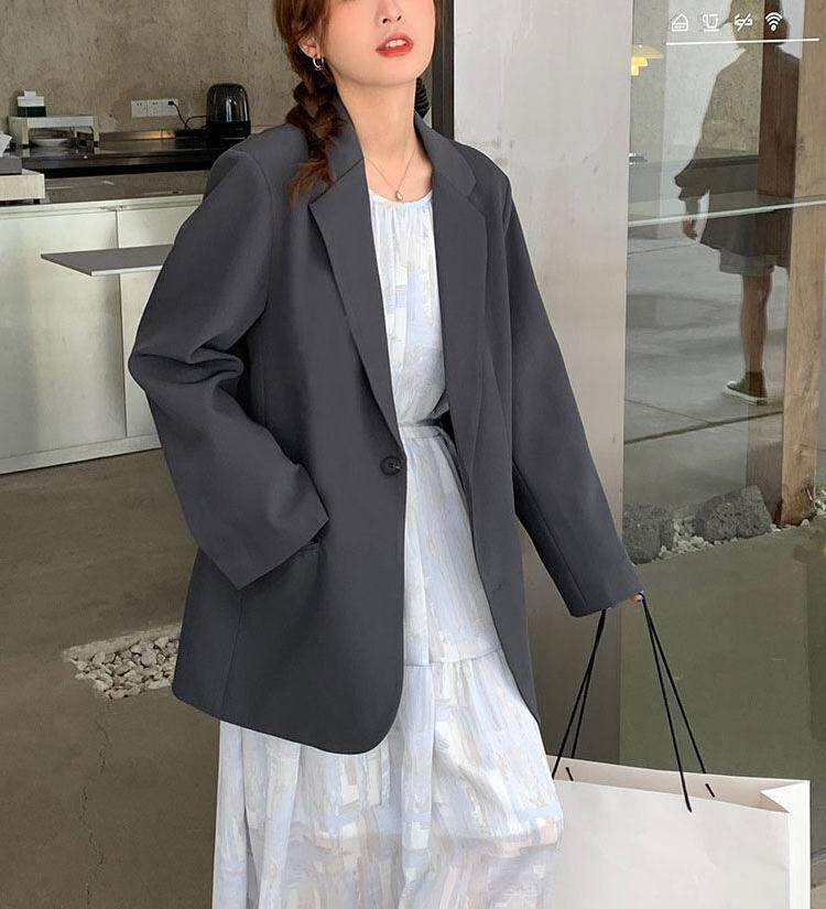 Áo blazer nữ màu xám phong cách Hàn Quốc, áo vest dài tay dáng suông tôn dáng — Màu xám [chất lượng cao] chi tiết 10
