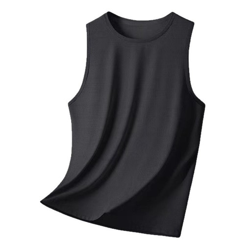 2025 Summer Thin Ice Silk Vest Men Quick Dry Breathable Mesh Sport Fitness Waistcoat Round Neck Short Sleeve T-Shirt 