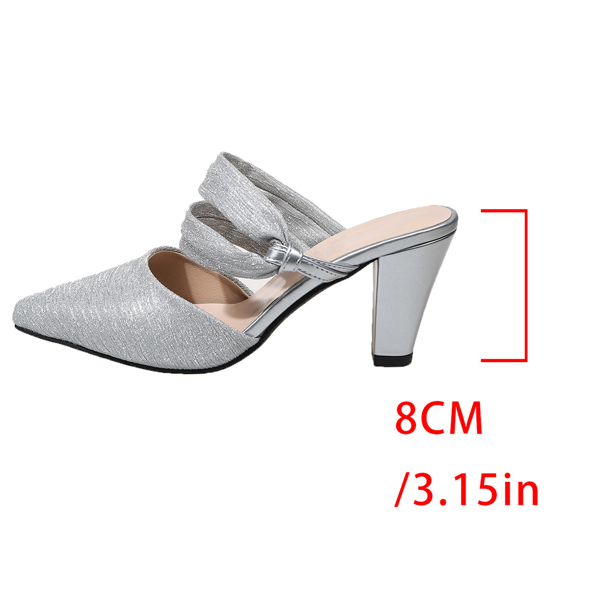Plus Size Women's Pointed Toe High Heeled Slippers Chunky Heel Sequin Closed Toe Spring European American Style Outerwear_vogvips.com