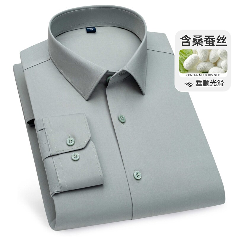 【Mulberry Silk + Modal】High-End Mulberry Silk Long-Sleeve Shirt for Men, Business Casual Professional Formal White Shirt