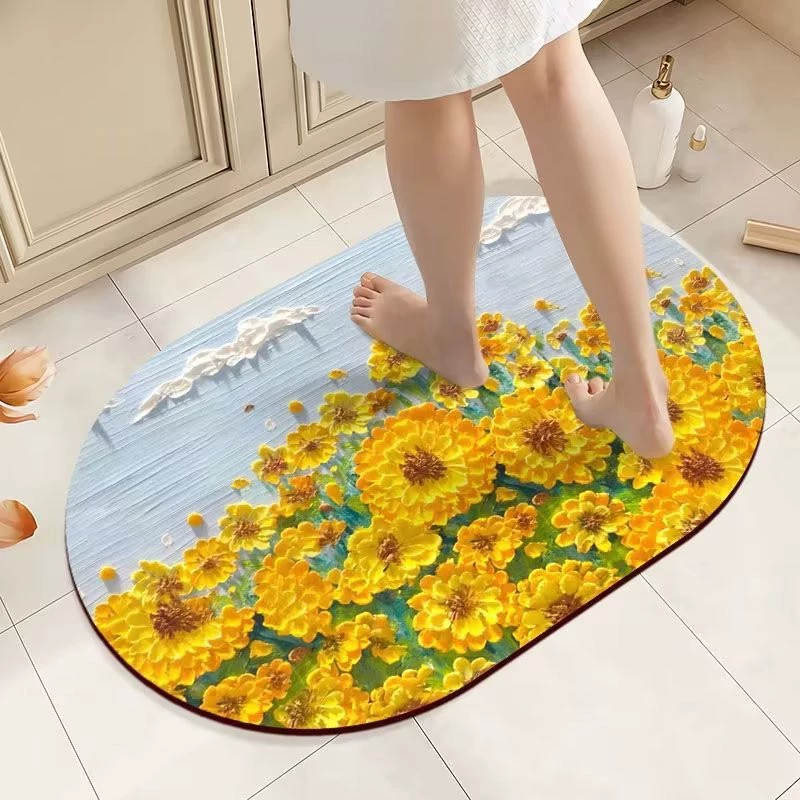 Коврик для ванной с 3D-эффектом под масляную живопись, впитывающий коврик для ванной комнаты, нескользящий коврик для туалета из диатомита, в стиле инс.