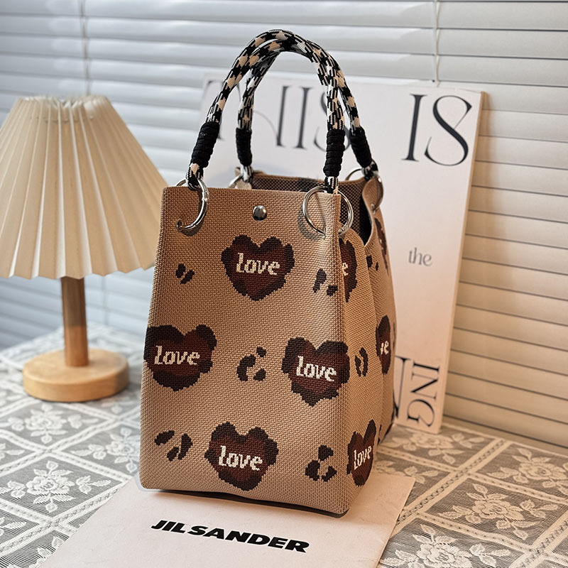 ニットハンドバッグ、ニッチデザインバケットバッグ、トートバッグ、ハンドバッグ、カジュアルで多用途なショルダーバッグ、ニットポータブルバッグ